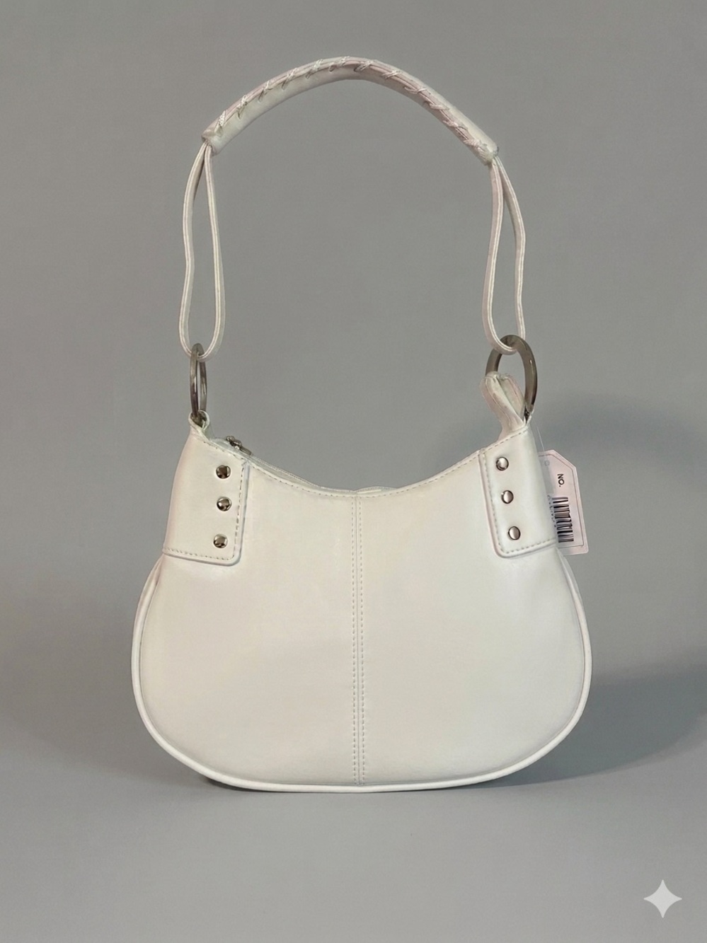 Adorable White Crescent Studded Shoulder Bag / Purse Y2K NWT!